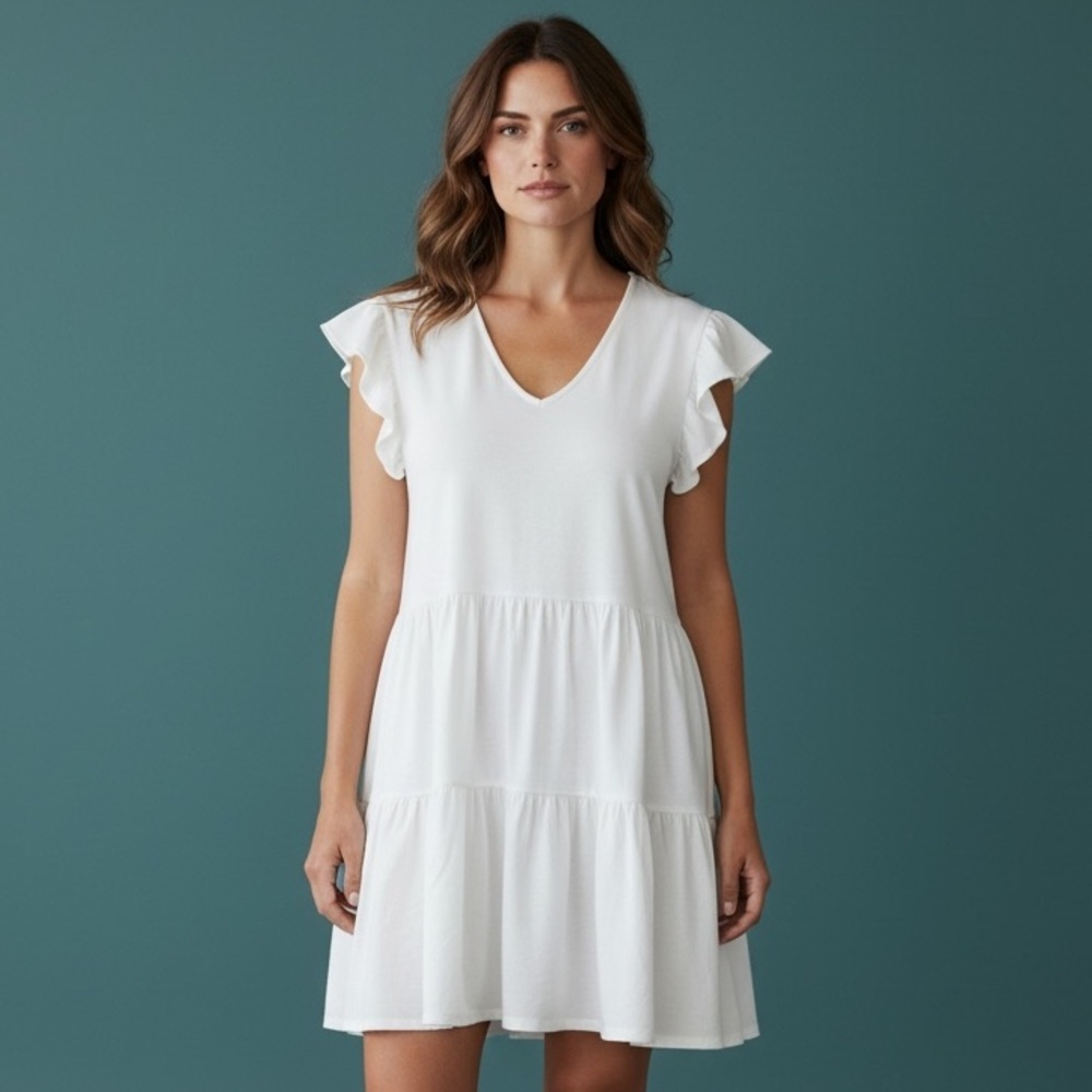 ANTONIO MELANA ladies large linen white dress with cap sleeves NWT